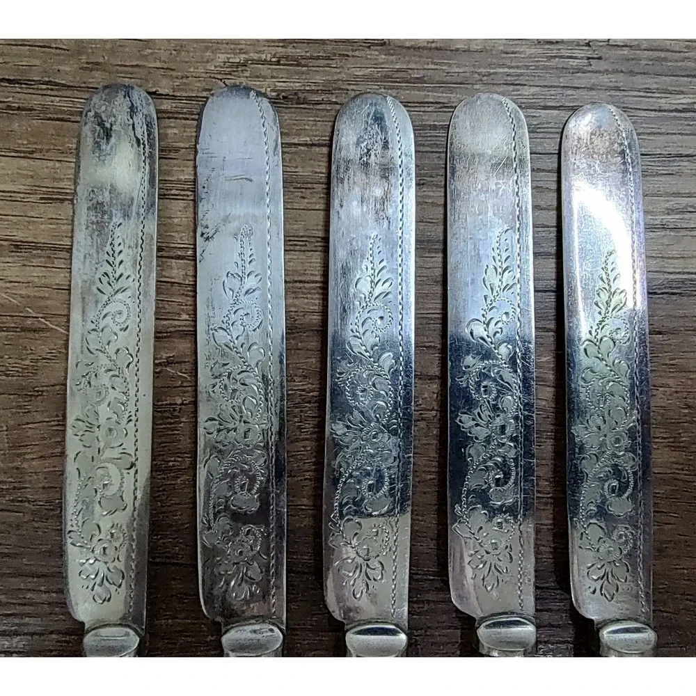 Antique Sheffield EPNS Butter Knives Set of 5 Sterling Ferrules Mother of Pearl